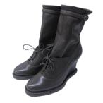 ボッテガヴェネタ BOTTEGA VENETA イントレチャート ショートブーツ ウェッジソール レザー ステッチ レースアップ 36 約23cm 茶 IBO84