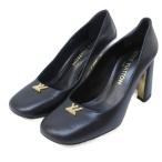 ルイヴィトン LOUIS VUITTON 25SS スウィング パンプス LVツイスト ロゴ 装飾 ラムレザー チャンキーヒール 37 1/2 約24.5cm ブラック