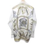 エルメス HERMES GRAND UNIFORME グランドユニフォーム ドレスシャツ 切替 スカーフ柄 総柄 ロング 長袖 39 約L 白 ホワイト 系 ■MNK3