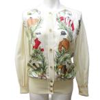 エルメス HERMES CHANTILLY 競馬場 ニット カーディガン 切替 スカーフ柄 シルク 40 約L ライトベージュ 系 ■MNK3