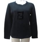 フェンディ FENDI maglia ベロア ズッカ FFロゴ 刺繍 トレーナー スウェットシャツ 裏起毛 42 約M 黒 ブラック ■MNK3 レディース