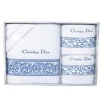 ショッピングdior 未使用品 クリスチャンディオール Christian Dior バスタオル フェイスタオル 3点セット まとめて ロゴ 総柄 コットン 白 青 系