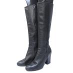 ショッピングPRADA プラダスポーツ PRADA SPORT ストレッチ サイドファスナー ロングブーツ ロゴ レザー 黒 ブラック 36.5 約23.5cm STK