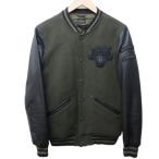 ディーゼル DIESEL スタジャン スタジアムジャンパー ブルゾン 袖ゴートレザー 切替 タイガー ロゴ ワッペン S カーキ グリーン ブラック