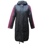 アディダス adidas ベンチコート 中綿ジャケット ロング ロゴ 刺繍 フード S 黒 ブラック IBO87 0110 レディース