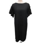 サルヴァトーレフェラガモ Salvatore Ferragamo シルクワンピース 半袖 ミモレ ロング フリル 絹 シルク100% 38 黒 ブラック 5002-092
