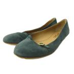 サルヴァトーレフェラガモ Salvatore Ferragamo パンプス フラットシューズ ラウンドトゥ スエード 7.5 24.5cm 緑 グリーン IBO87