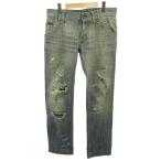 ドルチェ&ガッバーナ ドルガバ DOLCE&GABBANA デニムパンツ ジーンズ ストレート ボタンフライ ダメージ加工 46 インディゴブルー