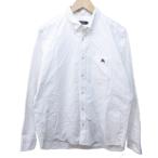 バーバリーブラックレーベル BURBERRY BLACK LABEL ボタンダウンシャツ BDシャツ ロゴ 刺繍 裏地 チェック 長袖 3 約L 白 ホワイト IBO89 0