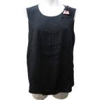 プラダ PRADA ブラウス カットソー シルク リボン プリーツ ノースリーブ 44 約L 黒 ブラック IBO87 0310 レディース