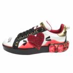 未使用品 ドルチェ&ガッバーナ ドルガバ ポルトフィーノ メルト レザー スニーカー ローカット シューズ ハート ビジュー スタッズ■2