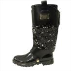 ショッピングGABBANA ドルチェ&ガッバーナ ドルガバ DOLCE&GABBANA 2way レインブーツ シューズ 長靴 レザー PVC ロング 雨具 37 23.5cm ブラック レディース