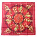 美品 エルメス HERMES カレ90 紋章 エンブレム 大判 シルク スカーフ レッド系 メンズ レディース ユニセックス