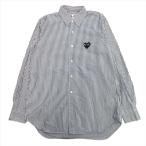 美品 プレイコムデギャルソン PLAY COMME des GARCONS ハートロゴワッペン ストライプ ブロード シャツ S 青 ブルー ホワイト メンズ★7