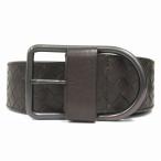 美品 ボッテガヴェネタ BOTTEGA VENETA イントレチャート レザー ワイド ベルト 大きいサイズ 105cm/42in ダークブラウン メンズ ◆７