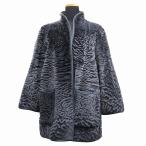 リアルファー 毛皮 コート ジャケット ブルゾン レザーパイピング スタンドカラー 紺 ネイビー レディース