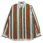 ショッピングPRADA 22ss プラダ PRADA by Raf Simons トライアングルパッチ ストライプ シャツ カットソー ヴィンテージ加工 XL ブルー ブラウン メンズ◆12