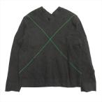 美品 ボッテガヴェネタ BOTTEGA VENETA クロスステッチ ニット カットソー セーター 2021年製 L ブラック パラキート グリーン メンズ◆12