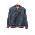 メゾンキツネ MAISON KITSUNE ロゴ 刺繍 サテン スカジャン ジャケット KWL-0702-A S 紺 ネイビー ブランド古着ベクトル ● 241123