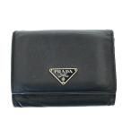 プラダ PRADA SAFFIANO GOLD サフィアーノ ゴールド レザー コインケース カードケース 二つ折り ミニ ウォレット 財布 1M0842 黒 ブラック