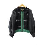 THOMAS MAGPIE トーマスマグパイ ボリュームスリーブ シアー レース ブルゾン ジャケット 38 黒 緑 ブラック グリーン●250615 レディース