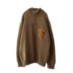 ショッピングヴィトン ルイヴィトン LOUIS VUITTON スウェード レザー エルボーパッチ ハーフジップ ニット セーター XXL 茶ブラウン ブランド古着ベクトル 中古