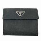 プラダ PRADA Tessuto トライアングル ロゴ テスート コンパクト ウォレット 二つ折り財布 黒 ブラック ブランド古着ベクトル 中古☆AA★●