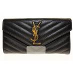 ショッピングイヴサンローラン イヴサンローラン YVES SAINT LAURENT LARGE FLAP WALLET BLACK 372264 BOW01 1000 カサンドラ マトラッセ ラージ フラップ ウォレット 長