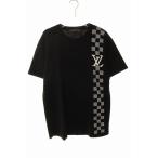 ショッピングダミエ ルイヴィトン LOUIS VUITTON ダミエストライプ ジャガード Tシャツ M RM211ZLW HKN86W ニット セーター クルーネック LVロゴ 半袖 黒 ブラ