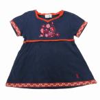ショッピングイヴサンローラン イヴサンローラン YVES SAINT LAURENT ヴィンテージ ワンピース ロゴ刺繍 花柄 刺繍 半袖 キッズ 100cm 紺 ネイビー /FF 0919 ■GY09 キッ