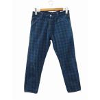エヴィス EVISU LOT5500 テーパードデニム ジーンズ チェック ブルー グリーン W32 メンズ