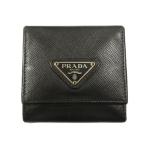 プラダ PRADA コインケース 小銭入れ サフィアーノレザー トライアングル プレート 黒 ブラック メンズ レディース