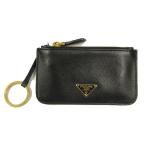 プラダ PRADA キーリング付き コインケース サフィアーノレザー 黒 ブラック 小銭入れ レディース