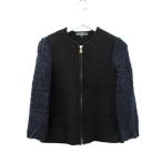 サルヴァトーレフェラガモ Salvatore Ferragamo ニット ノーカラー ジャケット S ブラック 黒 ネイビー 切替 アウター 上着 レディース