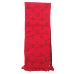 ルイヴィトン LOUIS VUITTON エシャルプ ロゴマニア マフラー モノグラム ルビー レッド 赤 ウール シルク フリンジ ☆AA★ レディース