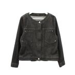 インゲボルグ INGEBORG ストレッチデニムノーカラージャケット 11号 4 ブラック 黒 アウター 上着 2021SS レディース