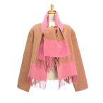 サルヴァトーレフェラガモ Salvatore Ferragamo カシミヤ ダブルフェイス ジャケット ショートコート フリンジ M ベージュ ピンク