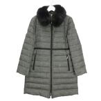 ショッピング毛皮 ダックス DAKS ツイード ダウンコート フォックスファー付き 40 グレー系 アウター 上着 レディース