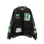 ベンデイビス BEN DAVIS ワッペン スタジャン スタジアムジャンパー XL ブラック 黒 グリーン 緑 レザー袖 革袖 牛革 アウター メンズ