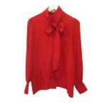 ショッピングdior クリスチャンディオール Christian Dior ボウタイシャツ M ブラウス パフスリーブ 絹 レッド 赤 トップス レディース