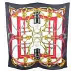 エルメス HERMES シルク スカーフ カレ90 グランマネージュ 大調教術 GRAND MANEGE ネイビー系 メンズ レディース