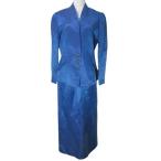  Hiroko Koshino pret a porter выставить костюм атлас шелк linen жакет длинная юбка тугой боковой линия синий голубой 9AT66