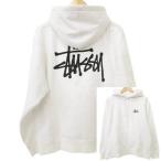 ステューシー STUSSY ストックロゴ パーカー プルオーバー スウェット 裏起毛 L 白 ホワイト メンズ レディース