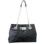 ハナエモリ HANAE MORI チェーン ショルダーバッグ コーティングキャンバス レザー 黒 ブラック A0425 レディース