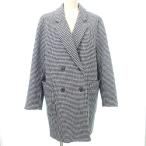 ザラ ZARA 美品 チェスターコート ダブルブレスト 千鳥柄 EURサイズM 黒 ブラック ■MMI A0624 レディース