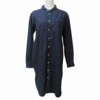 ショッピングprit プリット prit 美品 シャツワンピース ひざ丈 長袖 ドット 水玉 0 S相当 紺 白 X レディース