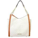 マイケルコース MICHAEL KORS チェーン トートバッグ PVC レザー ロゴ総柄 白 ホワイト キャメル A0723 レディース
