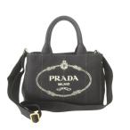 プラダ PRADA 美品 カナパ CANAPA キャンバス トートバッグ ショルダーバッグ 2WAY ロゴ 三角プレート B2439G 黒 ブラック レディース