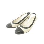 ショッピングシャネル シャネル CHANEL バイカラー パンプス ココマーク ヒール イタリア製 37 1/2 C アイボリー 黒 ブラック レディース