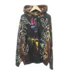 ショッピングシュプリーム シュプリーム 美品 East Broadway Hooded イースト ブロードウェイ フーディッド パーカー 総柄 厚手 XLサイズ 黒 ブラック メンズ